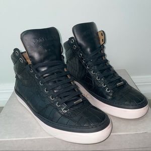 Men's Belgravia Crocodile-Embossed High-Top Sneakers, Black